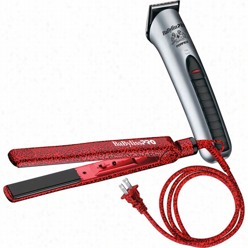 Bbayliss Pro Nano Titanium  Red Leopard Flat Iron 1" With Corless Trimmer