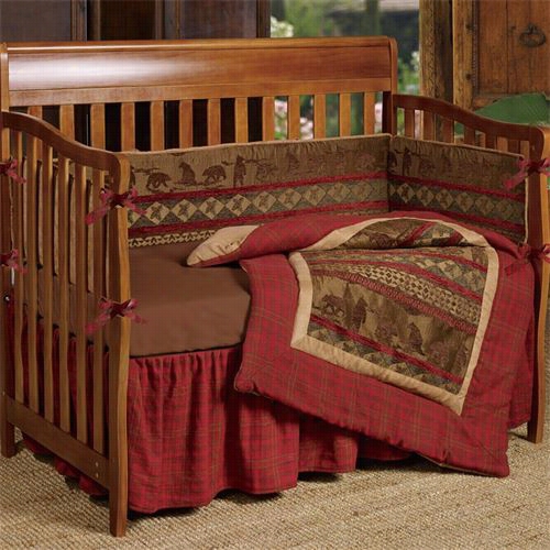 Hiend Accents Cs1845 Baby Cascade Lodge Crib Set In Red/brown - Set Of 3