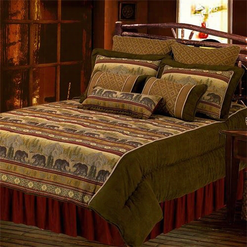 Hiend Accents Lg1810-sk-oc Bear 110" X 96" King Comforter Set In Gold/red/dark Olive