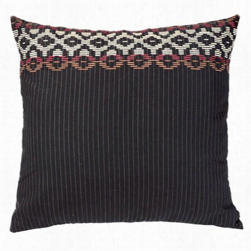 Hiend Accents Lg1905e1 Bayfield 27&qout; X 27" Embroidered Pinstripe Euro Sham In Black Multi With Reversed To Red