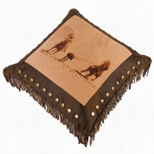 Hiend Accents Pl3114 Embroidered Team Roping Ipllow In Chocolate/tan