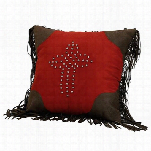 Hiend Accents Pl3120 Red Studdde Cross Pillow With Fringe