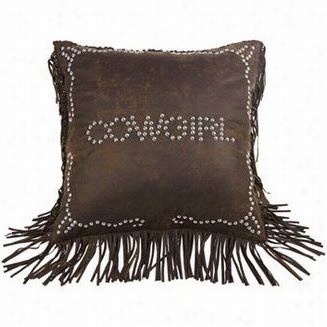 Hiend Accents Pl3122 Cowgirl Fringe And Rhinwstones Accent Square Pillow In Brown