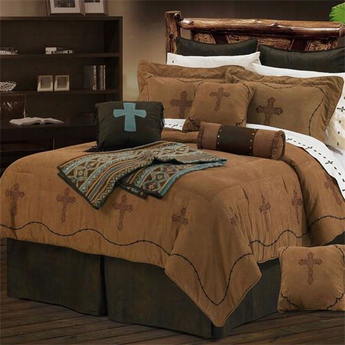 Hiend  Accents Ws3182-sk-td Crosses 110" X 96"  King Comforter Set In Tan/brown