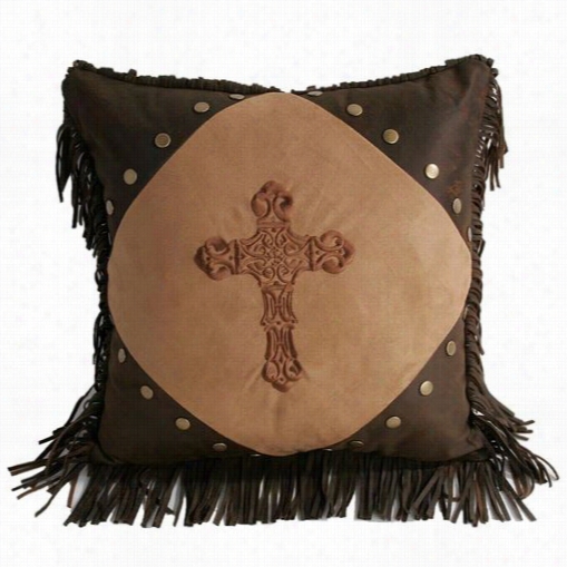 Hiend Accetns Ws382p5 Vexations Diamond Framed Decorative Pillow In Tan/brown With Metal Studs And Fringe