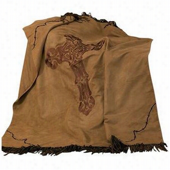 Hiiend Accents Ws3182th Crosses Lxury Embroidered Throw In Tan/brown With  Barbwwire