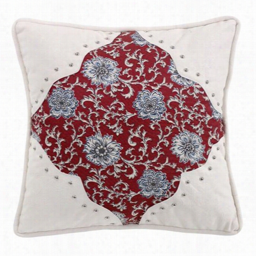 Hien D Language Ws4011p1 Bandera Floral Pillow In Red/vinage White W Ith Scalloped Corners