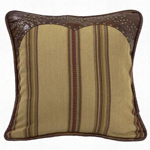 Hiend Accents Ws4066p6 Ruidoso Square Striped Pillow In Brown Wwith Leather Trim And Studs