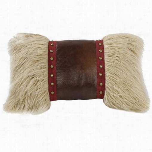 Hiend Accents Ws4066p8 Ruidoso Mongolian Fur Pillow In Cream/brown With Faux Elather And Studs