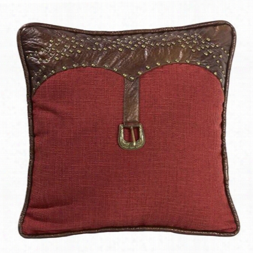 Hiend Accents Ws4066p9 Ruidoso Square Pillow In Red/brown Wit H Leathe Scalloped Edges