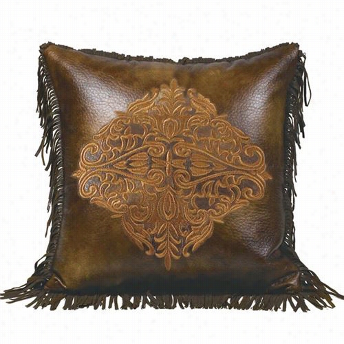 Hiend Accents W4068p 2austin Leather Pillow In Spice Red/brow Nwith Embroidery