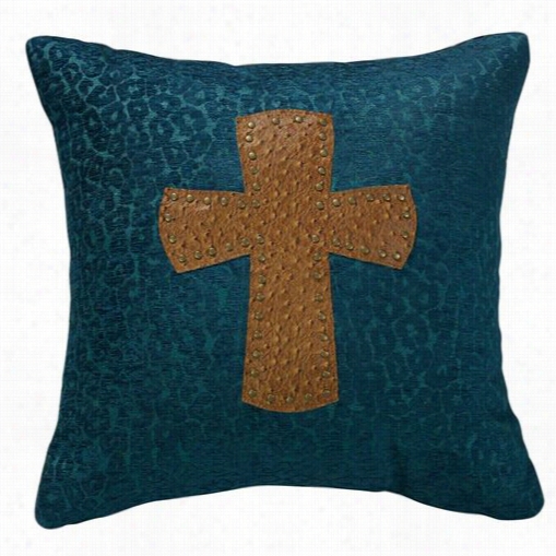 Hiend Accents Ws4082p5  Alamosa Teal Leopard Chenille Pillow In Teal With Decorative Studde Cross