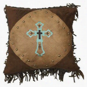 Hiend Accents Ws4183pp1 Las Crices Ii Fringed Cross Pillow In Turquosie