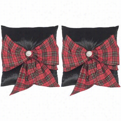 Safavieh Pil951a-2616-set2 Tartan Boow 16" Holiday Plaid Decorative Pillows - Set Of 2