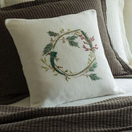 Taylor Linens 104wreath-emb Winter Wreath Embroidered Pillow