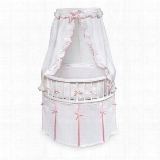 Badger Ba Skets 00836 White Elegance Round Baby Bassinet With White Waffle And Pink Bedding