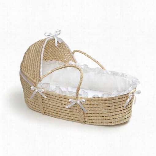 Badger Baskets 00960 Natural Moses Basket With Hood And White Beddingg