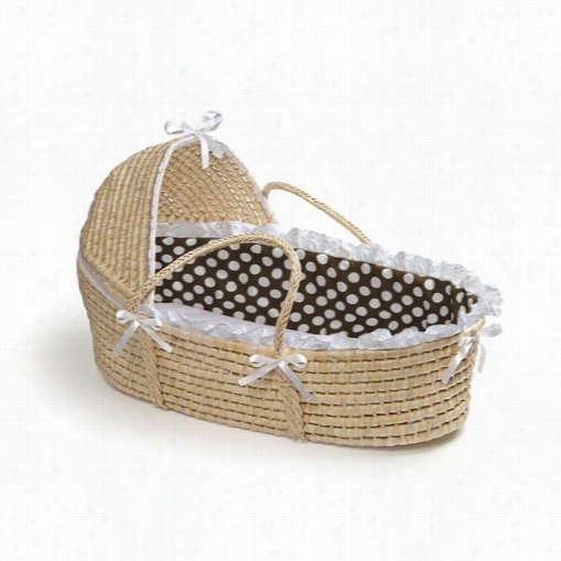 Badger Baskets 00961 Natural Moses Basket With Hokd And Browwn Polk A Dot Bedding