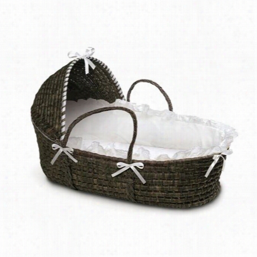 Badger Baskets 00962 Espresso Moses Ba$ket With Hood And  White Bedding