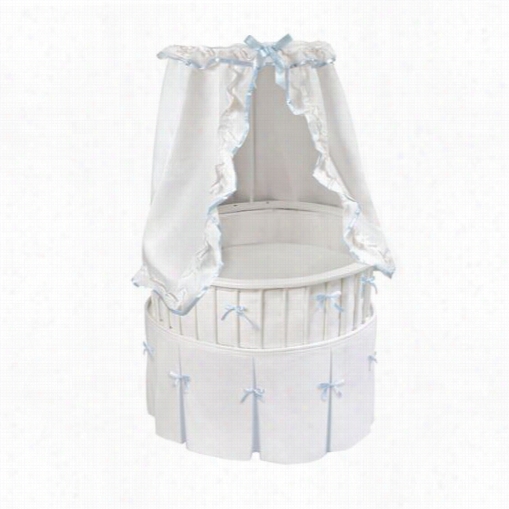 Badger Baskets 86000 White Lite Oval Bassinet With White Waffle/blue Trim Bedding