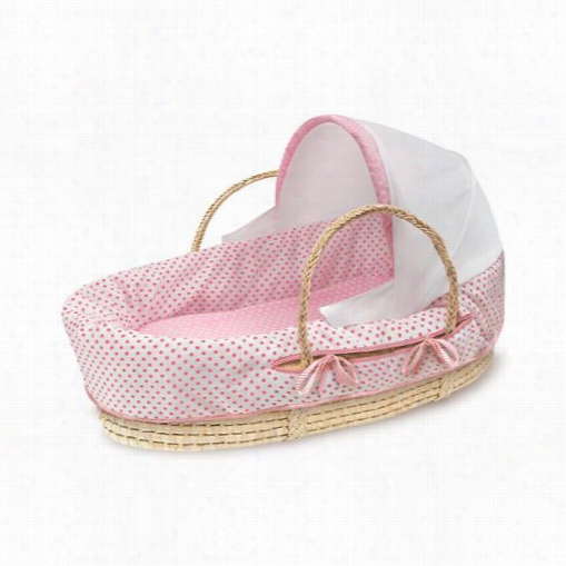 Badger Baskets 97001 Natural Moses Basket With Fabric C Anopy An Dpink Polka Dot Bedding