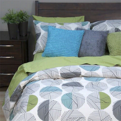 Daniadown 55583d7 Saniebl Queen Duvet Underwood Set In Cream/lime Turquoise/grey