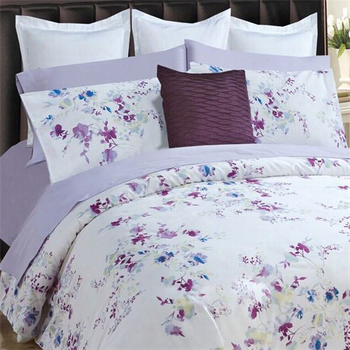 Daniadown 55598d7 Rocelle  Queen Duvet Cover Set In White Backgrou Nd With Purple/blue Flowers