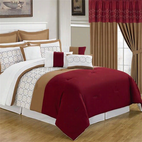 Lavish Home 66-00008-24pc-k 25 Piece Room-in-a-bag Sarah Red Kingcomforter Set