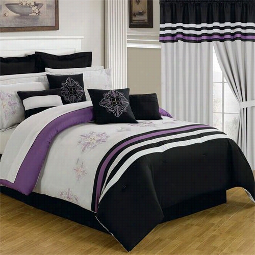 Lavish Hme 66-00009-24lc-q 24 Piece Room-in-a-bag Rachel Black Queen Comf Orter Set