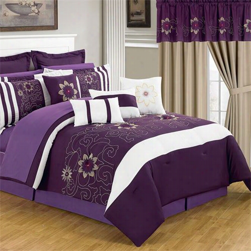 Lavish Home 66-00014-24pc-k 25 Piece R Oom-in-a-bag Amanda Purple King Comforter Set