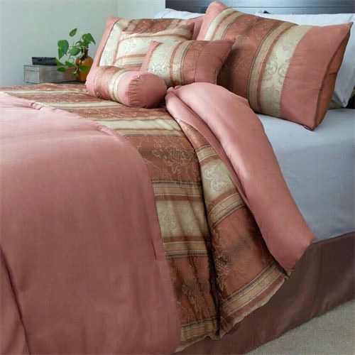 Lavish  Home 66-0005-q 7 Piece Queen Kendall Jacquard Co Mforter In Rusty