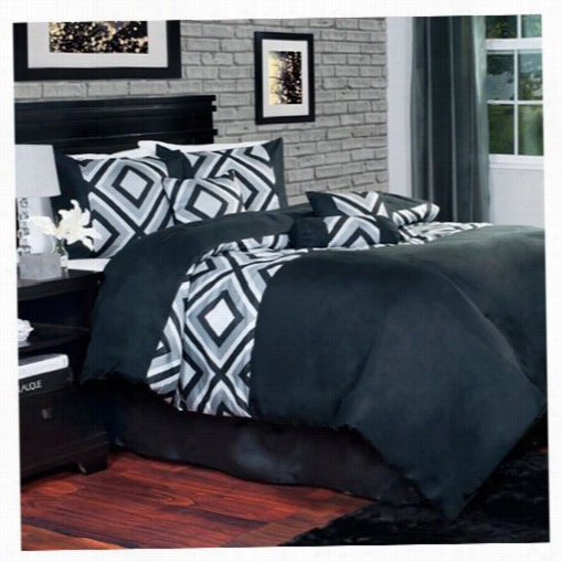 Lavish Home 66-0007-q 7 Piece Queen B Arcelona Comforter Set In Silver/black