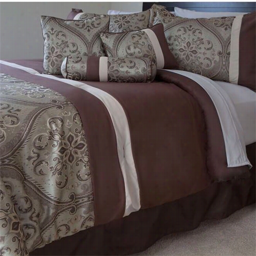 Lavish Home 66-0009-q 7 Piece Queen Geneva Comforter Set In Unripe/brpwnn