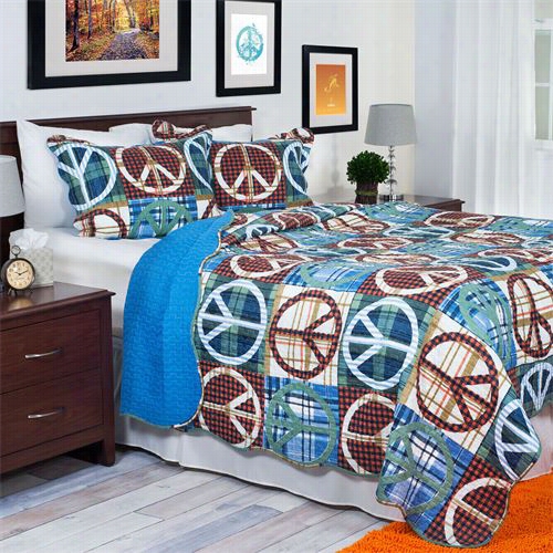 Lavish Home 66-10036-b-t 2 Piece Peace Twin Quilts Et In Bbrown/blue