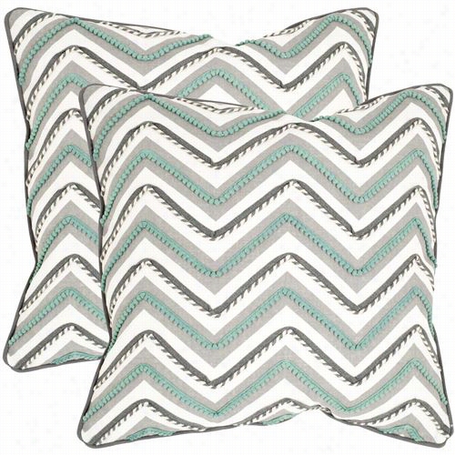 Safavie Hpil906a-2222-set2 Elli 22" Decorative  Pillows In Green/white - Set Of 2