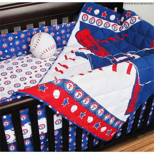 Sports Coverage 03mfcrs3ranstan Mlb Texas Rangers Micro Fiber Crib Set  In Bright Blue