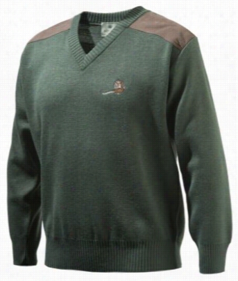 Beretta V-neck Pullver  Sweater With Pheasant Logo For Men - Green - Xl