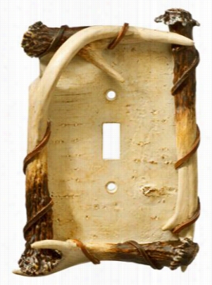 Big Sky Carvers Wood And Antler Toggle Switch Plate - Birch Single Switch