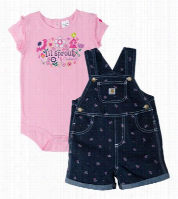 Carhartt Denim Shortalls And Bodysuit Set  For Baby Girls - Denim - 3m