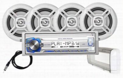 Dual Am/fm/mp3 Mechless Eceiver With Bluetooth, 4 Marine Speakers, And Splash Guard - White