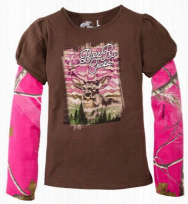 Mount Stripe Deer Layered T-shirt For Girls - S