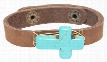 Amanda Blu Single Leather Wrap Bracelet with Turquoise Cross - 7'