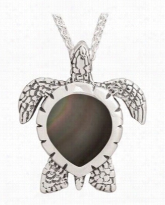 Kabana Jewelry Sterling Silver 20' Necklace Through  Large Turtle Pendant - Black Mother Of Pearl