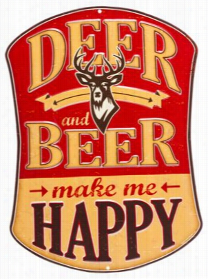 Openr Oad Brands Deer And Beer Embossed Die-cut Tin Sign
