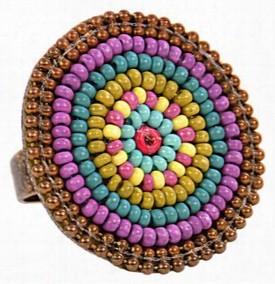 Pink Huse Museo Round Beaded Turquoise Cocktail Ring - Osfm