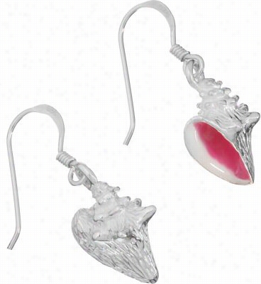 Serling Silver Conch Shell Regard Rings With Pink Enamel Accents