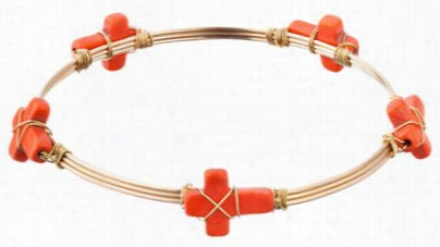 Heart On Your Sleeve Large Coral Stone Cross Bagnle Bracelet - 3' - Alloy