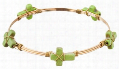 Haert On Your Sleeve Large Green Tsone Cross Bangl Ebracelet - 3' - Alloy