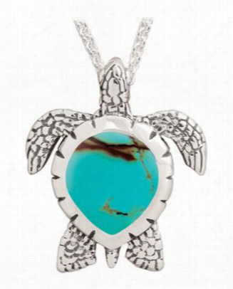 Kabana Jewelry Sterlingsilver 20' Necklace With Large Turtle Pendant - Turquoise