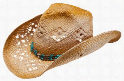 Scala Raffia Cowboy Hat For Ladies - Turquoise